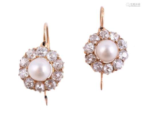 A PAIR OF LATE VICTORIAN DIAMOND AND PEARL CLUSTER EARRINGS,...