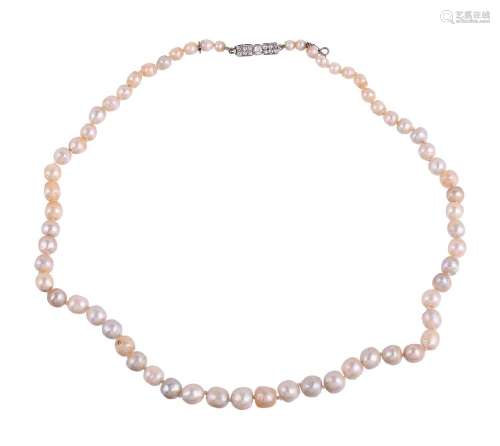 A NATURAL PEARL AND DIAMOND NECKLACE