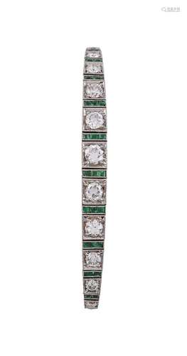 A 1920S EMERALD AND DIAMOND BRACELET