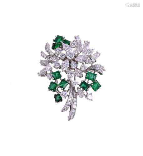 MEISTER, AN EMERALD AND DIAMOND EN TREMBLANT FLORAL SPRAY BR...
