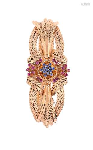 ANSELMO SBIGLIO, A MID 20TH CENTURY SAPPHIRE AND RUBY FLOWER...