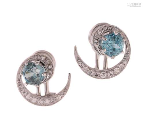 A PAIR OF MID 20TH CENTURY DIAMOND AND ZIRCON SCROLL EAR CLI...