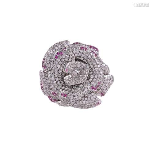 A DIAMOND AND RUBY ROSE DRESS RING