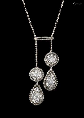 A PAIR OF GEORGIAN DIAMOND CLUSTER DROPS ATTACHED TO A LATER...