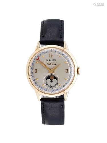 LECOULTRE, A GOLD COLOURED CALENDAR WRIST WATCH WITH MOONPHA...