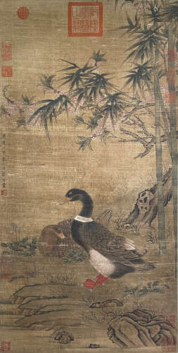 Chinese Bird Painting, Ink And Color On Silk, Cui Bai Mark