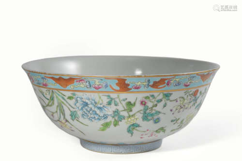 Famille Rose Flower Bats Bowl