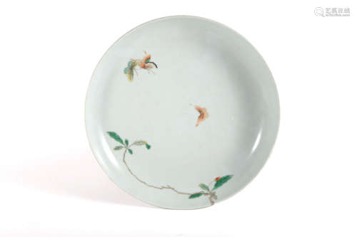 White Glaze Famille Rose Butterfly And Flower Plate