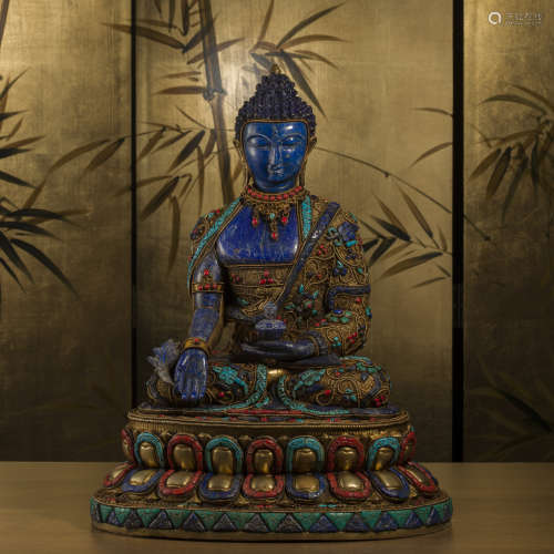 清  銅鎏金嵌青金石釋迦牟尼佛造像