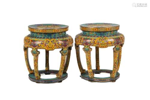 PAIR OF CHINESE CLOISONNE PLANT STANDS