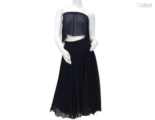 A Chanel Boutique navy blue ensemble with a bandeau top and ...