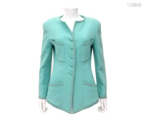 A mint coloured Chanel Boutique jacket. External chest pocke...