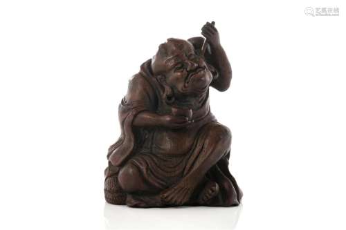CHINESE BAMBOO ROOT CARVED LUOHAN ARHAT FIGURE