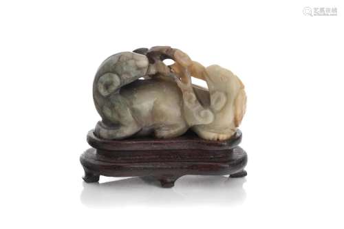 CHINESE NEPHRITE JADE CARVED SHEEP AND LINGZHI