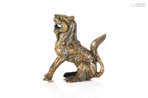 EARLY CHINESE GILDED SILVER ON BRONZE LION / TIGER