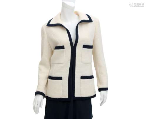 A white and dark blue wool Chanel blazer. Incl. fabric sampl...