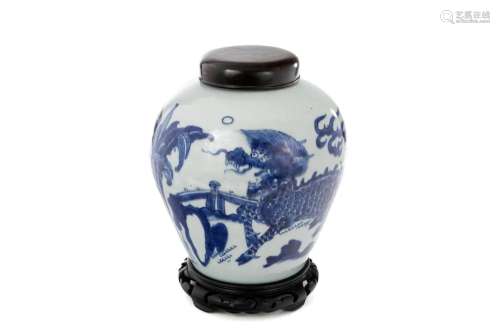 CHINESE BLUE & WHITE PORCELAIN QILIN JAR