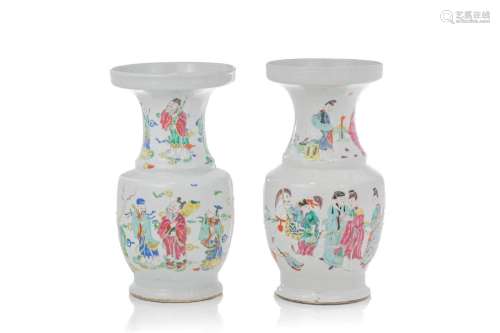 PAIR OF CHINESE FAMILLE ROSE PORCELAIN VASES