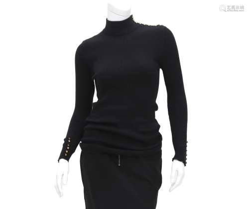 A Chanel Boutique black turtleneck sweater, with black and g...
