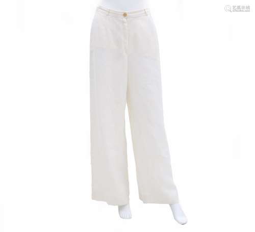 White Hermès trousers with a soft herringbone pattern. Wide ...