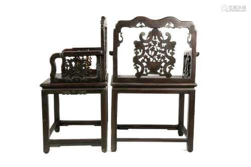 PAIR OF CHINESE MOTHER OF PEARL HARDWOOD CHAIRS