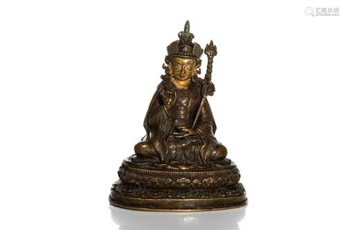 TIBETAN GILT BRONZE FIGURE OF PADMASAMBHAVA