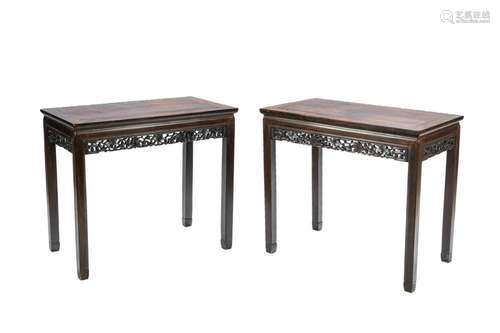 PAIR OF CHINESE CARVED WOOD ALTAR TABLES