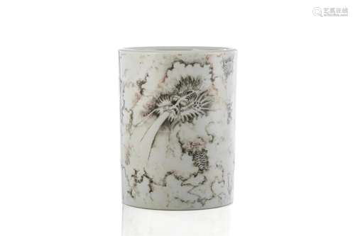 CHINESE GRISAILLE ENAMEL PORCELAIN BRUSHPOT