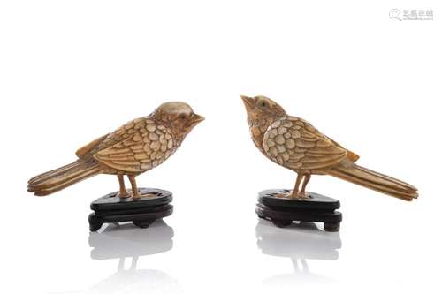 PAIR OF CHINESE NATURAL CARVED BIRDS