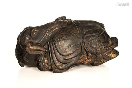 CHINESE CARVED WOOD GILT AND PAINTED ELEPHANT