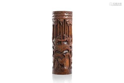 A CHINESE BAMBOO CARVED SCHOLAR CRANE HAT STAND