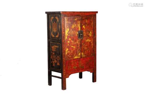 CHINESE RED LACQUER TWO DOOR CABINET
