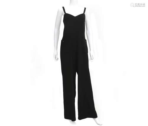A black Chanel Boutique trouser suit with thin shoulder stra...