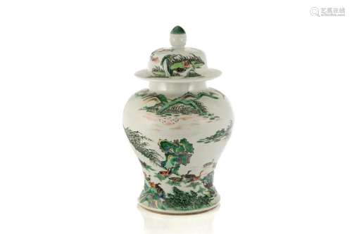 CHINESE FAMILLE VERTE PORCELAIN GEESE TEMPLE JAR
