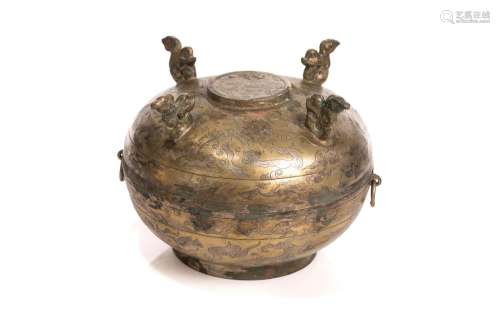 CHINESE BRONZE & SILVER DUI VESSEL