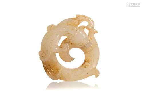 A WHITE AND RUSSET JADE CHILONG HUAN DISC