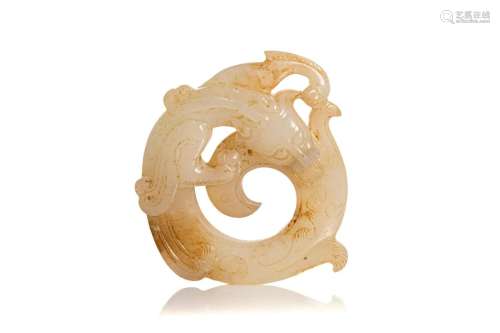 A WHITE AND RUSSET JADE CHILONG HUAN DISC