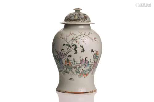 CHINESE FAMILLE ROSE TEMPLE JAR WITH COVER