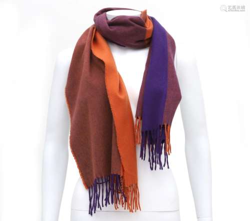 A Hermès cashmere scarf. With coloured patches with purple a...