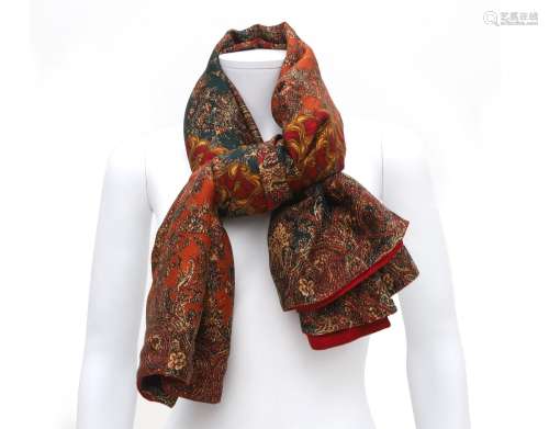 A Chanel scarf with floral and classical deocrations, red an...