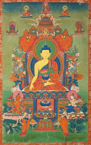 A LARGE THANGKA OF SHAKYAMUNI BUDDHA TIBET, 18TH CENTURY