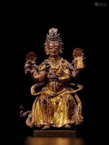 A GILT LACQUER COPPER ALLOY FIGURE OF AVALOKITESHVARA DALI K...