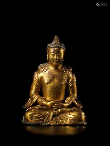 A GILT COPPER ALLOY FIGURE OF AMITAYUS MING DYNASTY, 17TH CE...