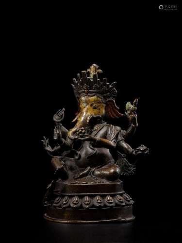 A COPPER ALLOY FIGURE OF GANESHA NEPAL, 19TH CENTURY