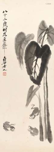 QI BAISHI (1864-1957)  Taro Leaves and Frogs