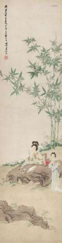 REN XIONG (1823-1857)  Reading under Bamboo Tree