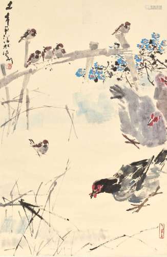 CHEN WENXI (1906-1991)  Chicks and Sparrows