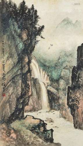 LI XIONGCAI(1910-2001)  Landscape of Waterfall and Cliff