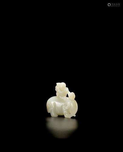 A WHITE JADE 'ELEPHANT AND BOY' GROUP Song/Yuan Dynasty (2)