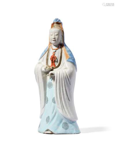 A FAMILLE ROSE FIGURE OF GUANYIN  18th century
